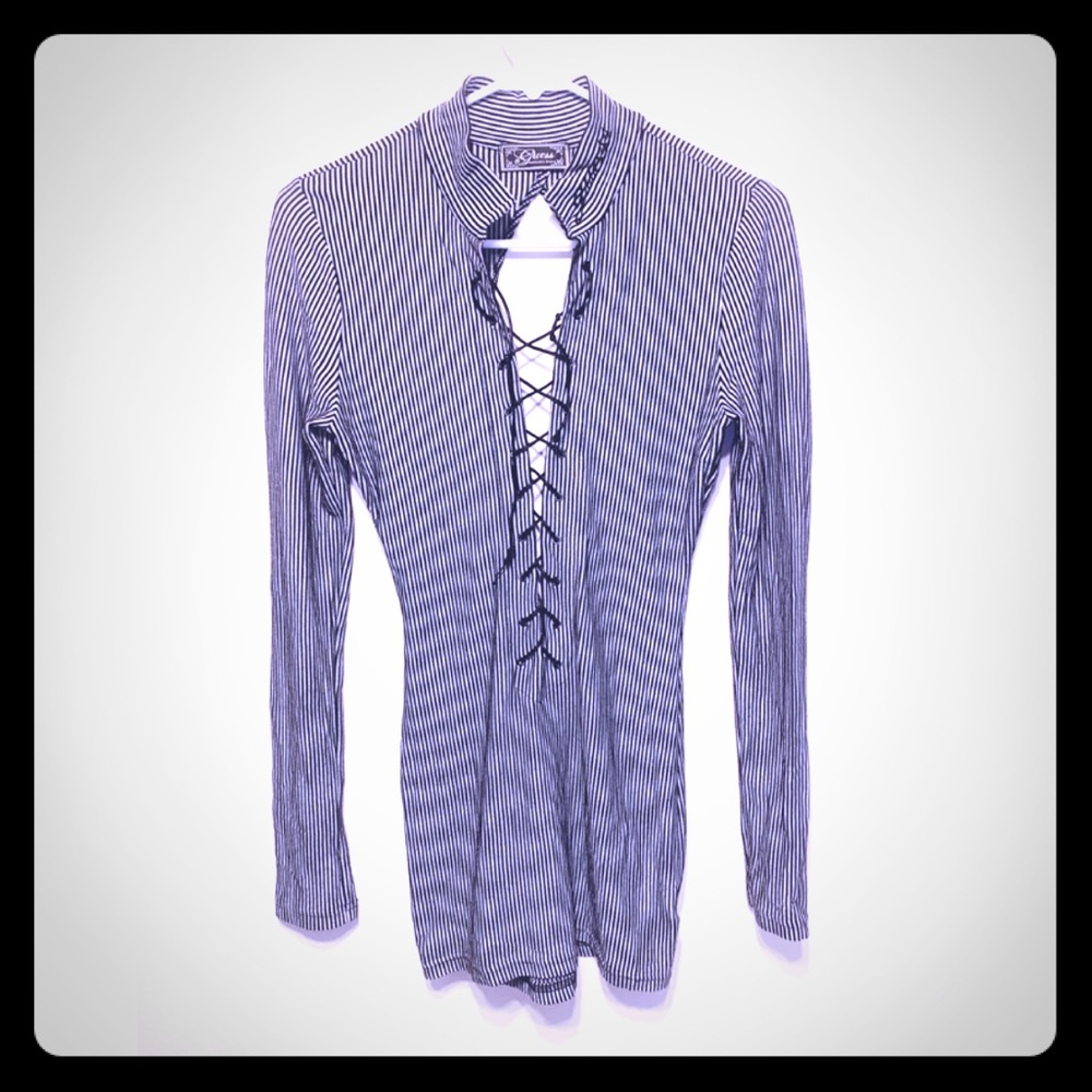 Guess backless lace up front tie long sleeve top